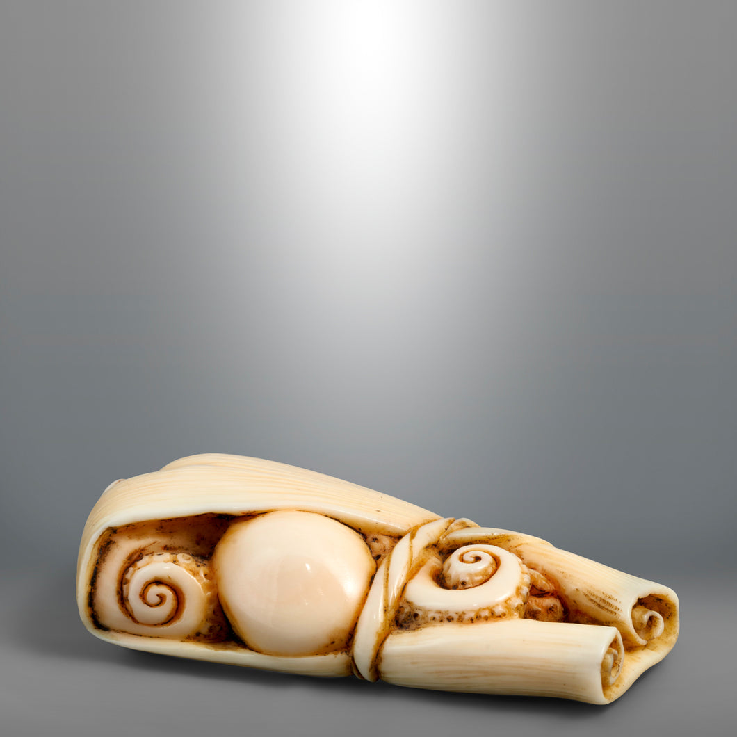 Netsuke – Octopus wrapped in a bamboo leaf